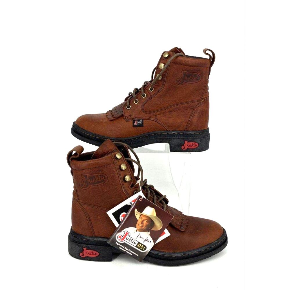 Vintage Y2K Justin L0902 Brown Leather Kiltie Packer Boots Women's 6B NWT